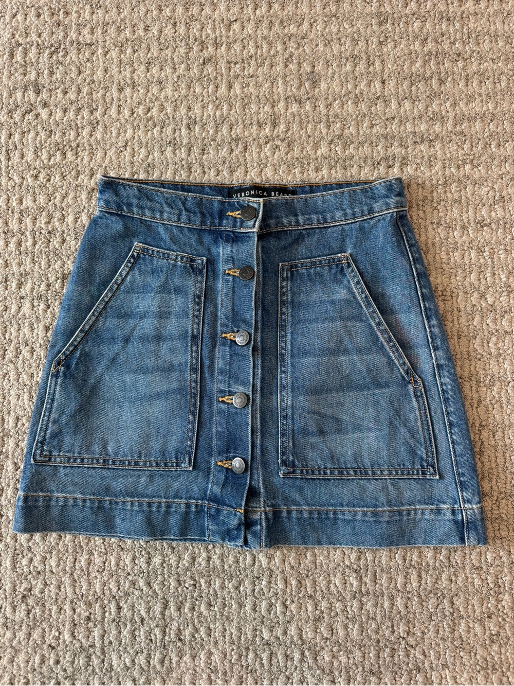 Veronica Beard Blue Denim Button-Front Mini Skirt